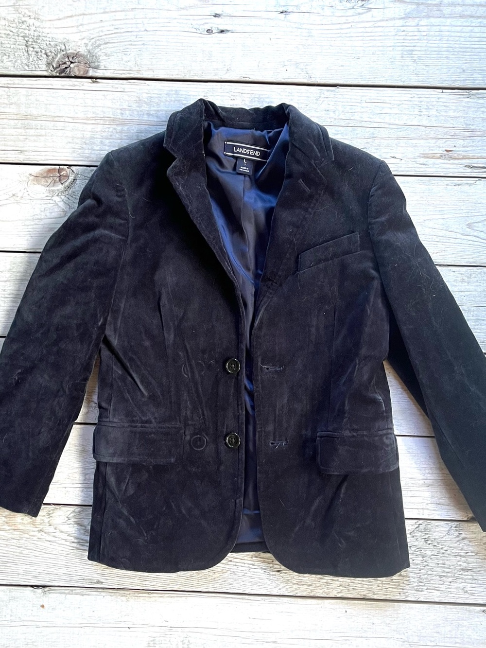 Lands' End Navy Boys’ Velvet Blazer